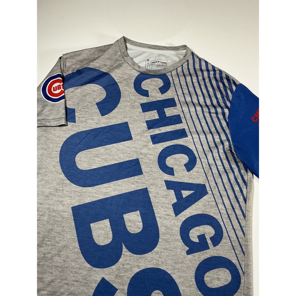 MLB Chicago Cubs Gray Striped Graphic Tee Shirt Blue Size XL